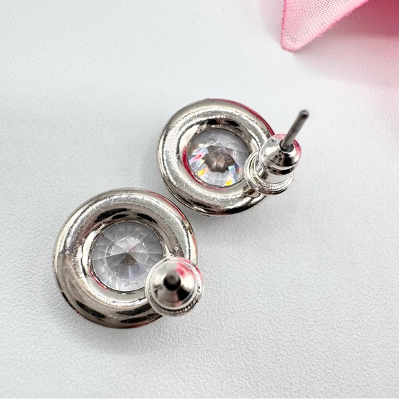 Cubic Zirconia Pave Halo Stud Earrings 10mm Sparkling - Picture 7 of 10